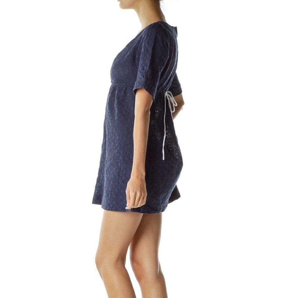 Shoshanna Navy Eyelet V-Neck Day Dress - Picture 2 of 3
